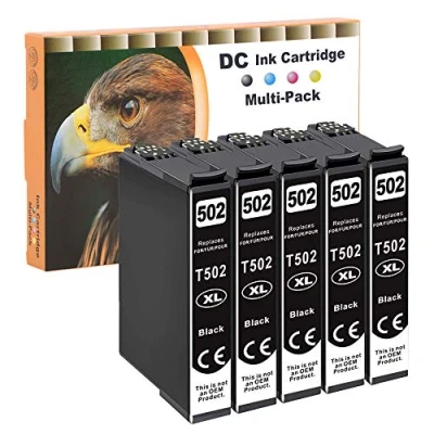 Image de D&amp;C 502XL Cartouches d&#039;encre Compatible pour Epson 502 XL Workforce WF 2860 2860DWF 2865 2865DWF, Expression Home XP 5100 XP5100 5105 XP5105 (5 Noir)