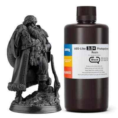 Image de ELEGOO ABS Like 3.0+ Résine Imprinmante 3D, Noir 1000g, 3.0 Plus à Haute Résistance la Chaleur, Viscosité et Retrait Faible, Durcissement UV 405nm pour Imprimante 3D MSLA/LCD/DLP