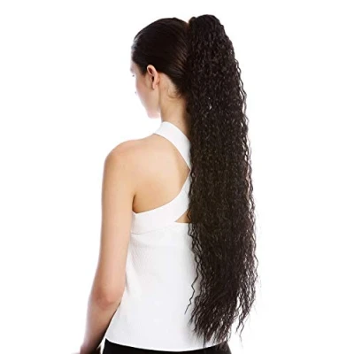 Image de WIG ME UP N857 V 3 Postiche couette queue de cheval extrême longueur volume bouclée boucles crêpées afro kinks brun foncé 75 cm