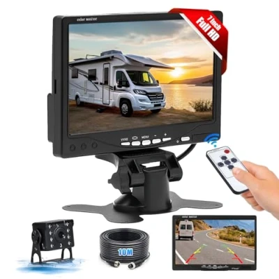 Image de CAMECHO caméra de recul pour Voiture+7&quot; LCD Moniteur Kit 12V 24V système Parking Vision Nocturne étanche Bus/remorque/fourgonnette/Camion/Camping Car
