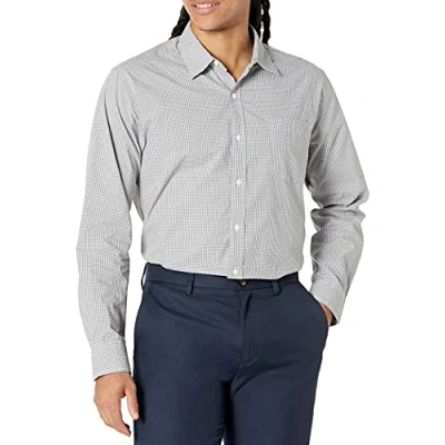 Image de Amazon Essentials Chemise en Popeline à Manches Longues, Style Décontracté, Coupe Standard Homme, Gris Motif Vichy, XS