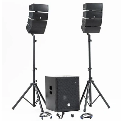 Image de Pack Sono DJ complet BM SONIC BMS 15 ARRAY BT, 1200W, Enceintes satellites, Caisson 38cm USB/Bluetooth, Supports Câbles