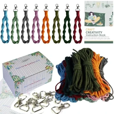 Image de Kit macramé Pour débutants Avec instructions (français non garanti) de 3 mm Fil Porte clés accessoires en bracelet macramé, pendentif