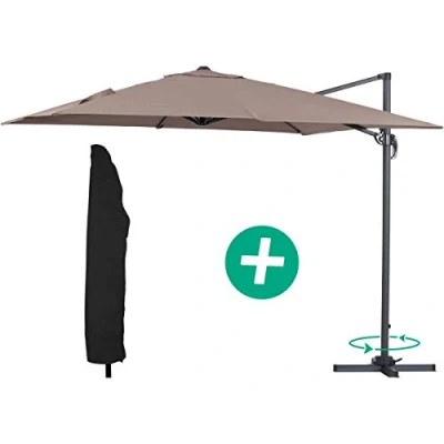 Image de Parasol jardin déporté Alu Sun 3 Carré x m Taupe + housse de protection