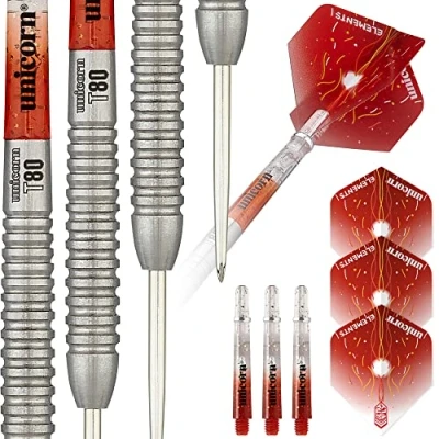 Image de Unicorn Striker Type 5 80% Tungsten Steel Tip Darts Fléchettes à Pointe Acier Mixte, Rouge, 21 g