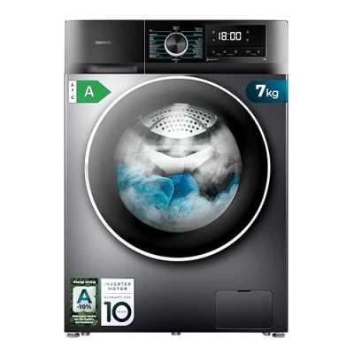 Image de Cecotec Lave linge 7 kg à chargement frontal Bolero Dresscode 7500 Inverter Steel A, Classe 1400 tr/min, Révolutions programmables, 16 programmes, Steam Max, Allergy Care, Affichage.