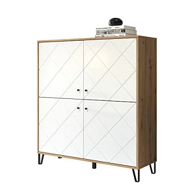 Image de trendteam smart living Armoire de Rangement Salon Tactile d&#039;assemblage (LxHxP) Couleur blanc 210286207, Chêne Artisanal avec Blanc, Dimensions (L x H P) 123 136 40 cm