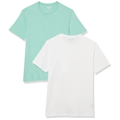 Image de Amazon Essentials T shirt ajusté à encolure ronde et manches courtes Homme, Lot de 2, Blanc/Bleu des Mers du Sud, XS