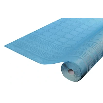 Image de Pro Nappe Réf R480639I 12 nappes jetables Papier damassé en rouleau 6 M de long X 1,20 large Couleur bleu turquoise au motif universel chic et classique