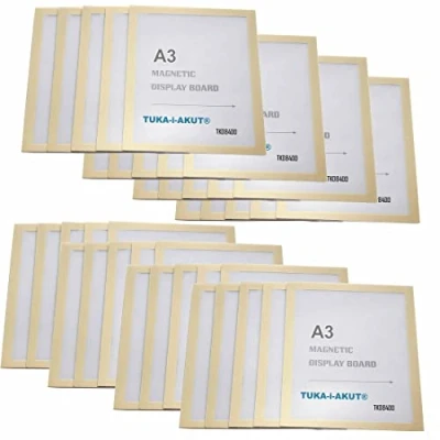 Image de TUKA i AKUT 40x A3 Cadre d&#039;affichage Magnétique, Adhésif pour Signe Enseignes, Pochette d&#039;information Fermeture Porte Affiche, Sachet de 40 Couleur Or, TKD8400