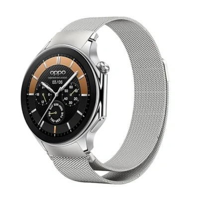 Image de GIOPUEY Bracelet Compatible avec OnePlus Watch 2/2R, en Acier Inoxydable tressé [Résistant à l&#039;usure] Montre Silver