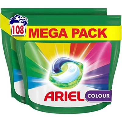 Image de Ariel All in 1 Pods Lessive Capsules, 108 Lavages (2 x 54 Pods), Couleur, Efficace même à Froid, Protection des Couleurs