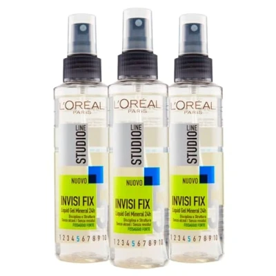 Image de L&#039;Oréal Paris Studio Line Invisi Fix Gel Liquide Spray Minéral Longue Durée 24h Sans Résidus Tenue 5 Forte 3 Flacons de 150ml
