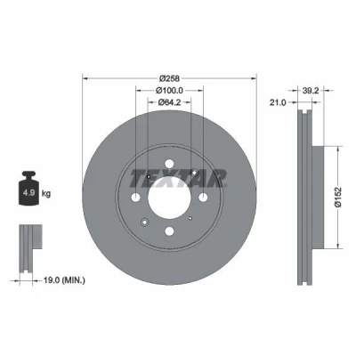 Image de TEXTAR 92165900 Disque de frein 258 21 04/08 100 ventilé l&#039;intérieur sans boulon fix roue, moyeu roue