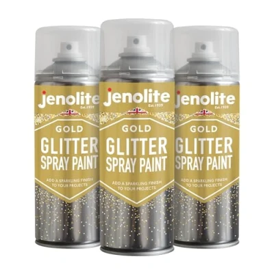 Image de JENOLITE Spray Pailleté Doré Clear Laque 3 x 400 ml Ajoute une finition scintillante à n&#039;importe quelle surface Parfait pour les cadres photo, miroirs, ornements, Noël et l&#039;artisanat