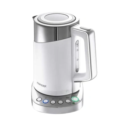 Image de CONCEPT électroménager RK3170 Bouilloire inox Cool Touch, 1,7 litre, blanche, regulation de la temperature, fonction maintien au chaud, 2200 W, Filtre anticalcaire, design élégant, W