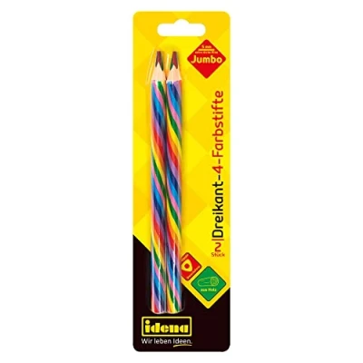 Image de Idena 20136 Crayons de Peinture Jumbo avec Mine épaisse 5 mm Arc en Ciel, 2 Couleur Bois FSC Forme Triangle Ergonomique, 20136, Bleu, Jaune, Vert, Rouge