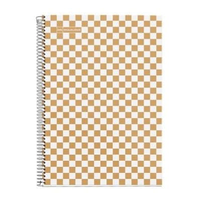 Image de Miquelrius Cahier scolaire 4 x mm, format folio (215 309 mm), 80 feuilles de 90 g/m², quadrillage mm avec marge, reliure à spirale, couverture rigide, motif damier moutarde