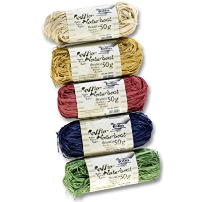 Image de folia Raphia Raffia Couleurs Assorties, Uni, 10106294, Naturel, Jaune, Rouge, Bleu et Vert