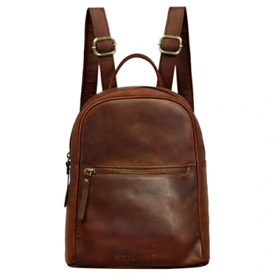 Image de STILORD &#039;Scarlett&#039; Sac a Dos Femme Cuir Petit Main Femmes Porte à l&#039;épaule Shopping Backpack Daypack Retro Véritable, Couleur:roma cognac
