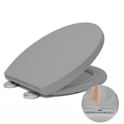 Image de Abattant WC à fermeture amortie avec libération rapide pour un nettoyage facile, siège de toilette standard en forme O, fixation simple sur le dessus, universel, gris