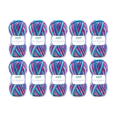 Image de Gründl Lisa Premium (Fil à Tricoter et Crocheter avec Un caractère laineux en 100% polyacrylique, 50 g / 133 m, Aiguilles : 3,5 4,5, 10 x g), Couleur pétrole Menthe Lilas