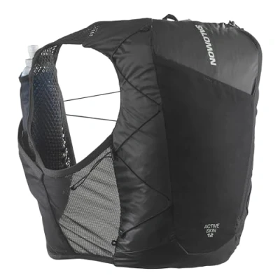 Image de Salomon Active Skin 12 Gilet d&#039;hydratation Trail running Randonnée Vélo unisexe avec flasques incluses, Facilité d’hydratation, Fit précis, Rangement optimisé, Noir, L