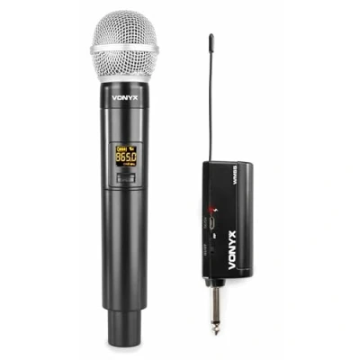 Image de Vonyx WM55 Microphone sur Batterie Plug and Play UHF sans Fil Avec Récepteur in, 10 Canaux, Distance 30 à 50m, Idéal pour les Prestations Audio et Scène