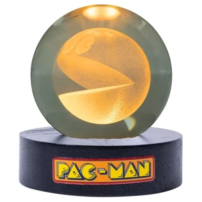 Image de Fizz Creations PAC Man Lampe de bureau rétro en forme boule cristal Alimentée par USB d&#039;ambiance classique pour jeux d&#039;arcade Veilleuse enfants Cadeaux jeu