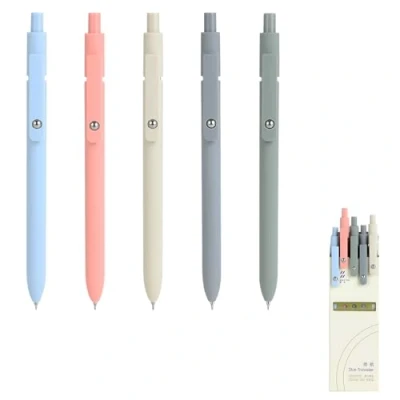 Image de 5 Stylos Gel Rétractables séchage rapide pointe fine de 0,5 mm encre noire à parfaits pour les journaux, notes, bureau et école (Morandi)
