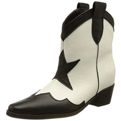 Image de L37 HANDMADE SHOES Femme Bottes de Cowboy I Daim Doublure en Cuir Chaussures Faites à la Main Sky Full of Stars Western, Blanc/Noir, 38 EU