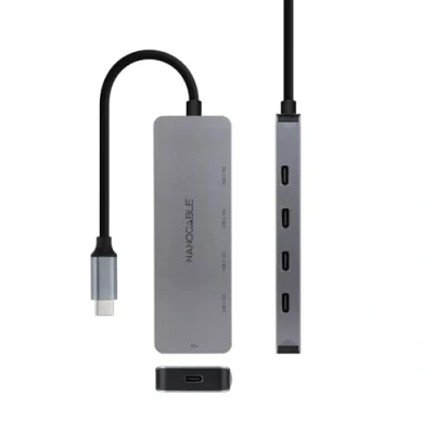Image de Hub Nanocable USB C 3.2 avec 4x Ports + 1 Port PD 100W Vitesse de transfert jusqu&#039;à 10Gbps Câble 0,10m Neuf