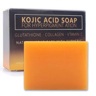 Image de 100g Kojic Acid Soap,Savon Eclaircissant,Savon Kojic,Turmeric Eclaircissant Peau Noir Rapide et Efficace,Savon Original,Savon Curcuma Visage Corps,Hyperpigmentation Noire