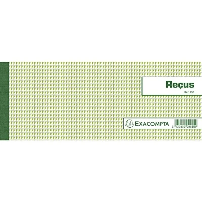 Image de Exacompta Réf. 25E 1 Carnet à souche REÇUS 50 feuillets papier chèque amagnétique 95g/m2 Clairefontaine Chaque feuillet est prédécoupé format horizontal 105 x 270 mm