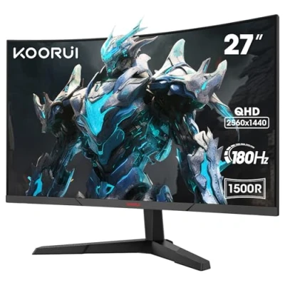 Image de KOORUI 27&#039;&#039; Ecran PC Gaming Incurvé 1800R, Moniteur Dalle VA, Résolution QHD (2560X1440), 144HZ,1MS, DCI P3 85%, Lunette Ultra Mince, Inclinaison réglable, Prend en Charge HDMI/DP