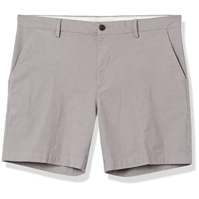 Image de Amazon Essentials Short Oxford Léger Confortable et Extensible à Coupe Slim 18 cm (Anciennement Goodthreads) Homme, Gris Clair, 32W