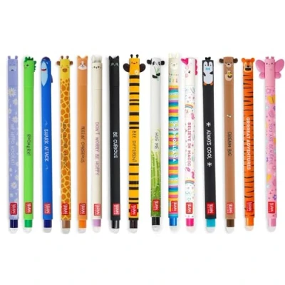 Image de LEGAMI Lot de 15 stylos à encre gel effaçable, effaçable sans utiliser feuilles, pointe 0,7 mm, différentes couleurs d&#039;encre et motifs d&#039;animaux