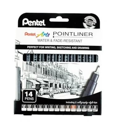 Image de Pentel Pointliner Lot de 14 stylos à pointe fine S20P 0,03 mm 3,0 Noir, sépia, sanguine et encre grise