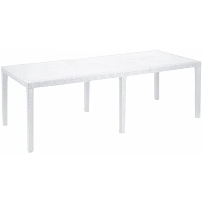 Image de Dmora Table d&#039;extérieur Roma, Etagère à manger rectangulaire extensible, de jardin extensible effet rotin, 100% Made in Italy, 150/220x90h72 cm, Blanc