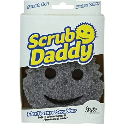 Image de Scrub Daddy Style Éponge à Récurer Smiley Anti Rayure, Eponges Lavables Reutilisables Antibactériennes Flextexture, Eponge Vaisselle pour Menage, Cuisine et Salle de Bain, Gris