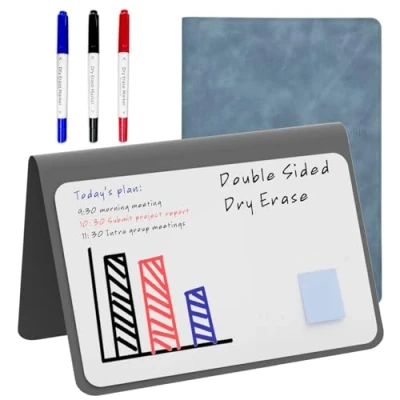 Image de NEWYES Tableau Blanc Effacable Portable Tableaux Blancs avec Stylo à 3 couleurs, Réutilisés Livres Memo Adapté aux Notes de Réunion, Listes Courses, Mémo(24 * 34cm)