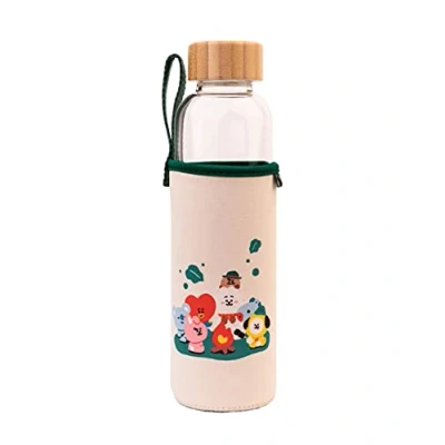 Image de Grupo Erik Bouteille en verre BT21 Capacité 50 cl avec Bouchon Bambou et Protection Inclut un Étui Néoprène Dragonne Gourde Borosilicate