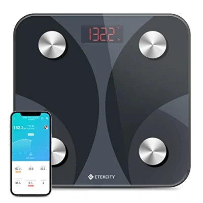 Image de ETEKCITY balance de graisse corporelle, personnelle, intelligente ultra fine, application 12 analyses données corporelles, IMC, poids, masse musculaire, eau, protéine, BMR, etc. iOS