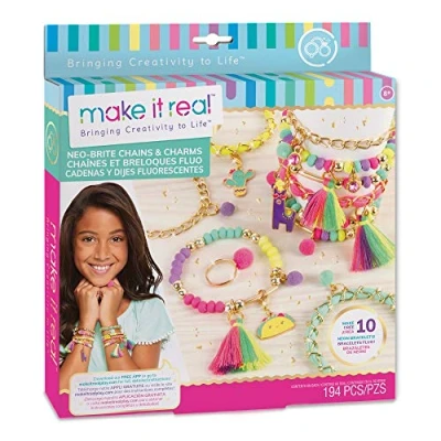 Image de Make It Real Kit de fabrication bracelets avec perles fluo Bijoux l&#039;amitié pour filles Loisirs créatifs enfants
