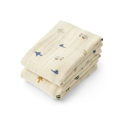 Image de Liewood Lewis Unisex 2 PACK Couverture en mousseline pour enfants, Taille: One Size, Ecru