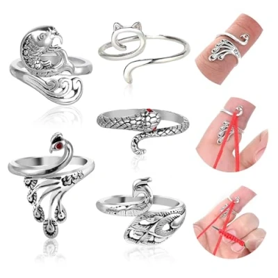 Image de DGUSO Bague Crochet 5 Pièces Guide Fil pour Ring Crochets Tricot en Métal Réglable Accessoires un Plus Rapide