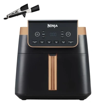 Image de NINJA Air Fryer MAX PRO, 6,2 L, Grand tiroir, rôtir, cuire au four, frire sans huile, familial, antiadhésif, panier/plaque croustillante compatibles lave vaisselle, pinces, noir/cuivre, AF180EUCP