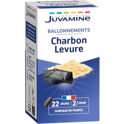 Image de JUVAMINE Digestion Charbon Levure Gaz Intestinaux Contribue à Réduire l&#039;excès de Flatulences 44 Gélules Programme 22 Jours Fabriqué en France