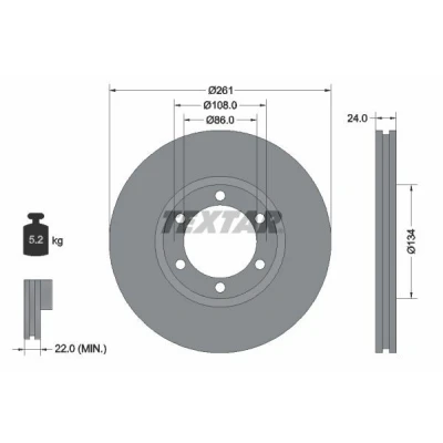 Image de TEXTAR 92234700 Disque de frein 261 24 06/06 108 ventilé l&#039;intérieur sans boulon fix roue, moyeu roue