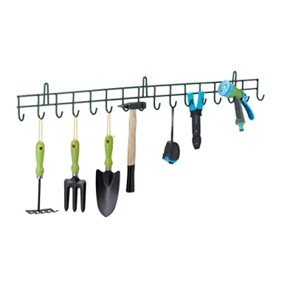 Image de Relaxdays Porte Instruments Outils de Jardin, 16 Crochets, Jusqu’à 80 kg, Mural, HLP : 12x100x5 cm, Outils, Vert